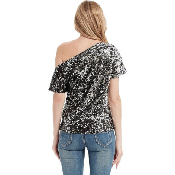 ANNA KACI Black Sequin Off-Shoulder Top | Large * - Picture 8 of 9